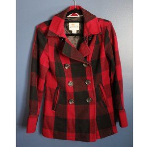 Bob Timberlake Red and Black Buffalo Plaid Peacoat